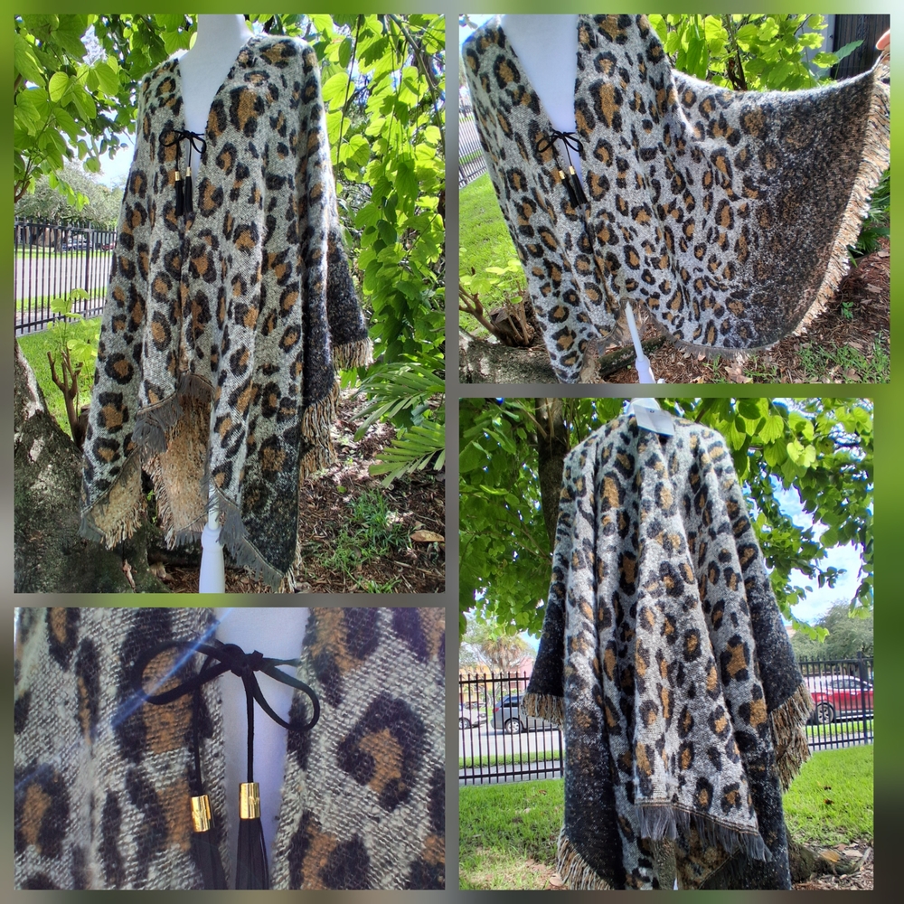 🔥NWT Andrew Marc Animal Print Knit Poncho Tunic One Size & FREE GIFT